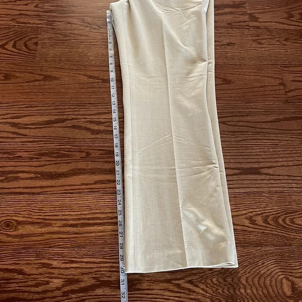 Cass women’s luxury rayon poly stretch cream muted plaid slacks trousers zip 12